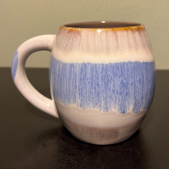 MY CAFE Handcrafted Barrel-Shaped Jumbo Drip Glaze Mug in Blue, Gray & White - Picture 2 of 16